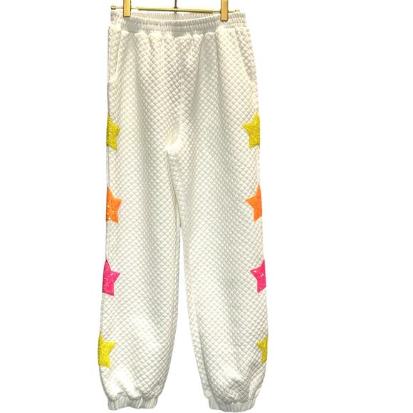 Mainstrip – Quilted Sequin Star Joggers – White – Size Small - Picture 1 of 4